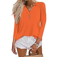Fall Modern Oversized Top for Women Hike Full Sleeve Cool Shirts Female V Neck Cotton Slims Solid Color Shirt Orange 3XL