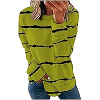 Women's Striped Print Crewneck Sweatshirts Casual Long Sleeve Pullover Shirts Loose Fitting Tunic Tops for Leggings