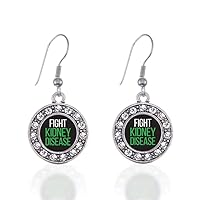 Inspired Silver - Silver Circle Charm French Hook Drop Earrings with Cubic Zirconia Jewelry