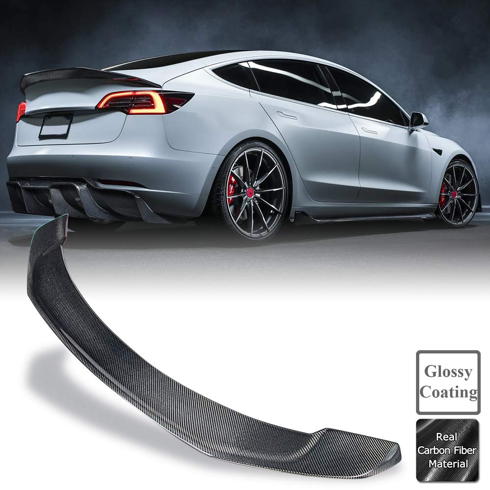 AeroBon Real Carbon Fiber Trunk Spoiler Wing Compatible with 2017-21 Tesla Model 3 (Performance Type)