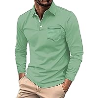 Men Classic Long Sleeve Polo Shirts Casual Lapel Cotton Collared Work Golf Shirts Business Workout Gym Sports Polo Sweatshirt