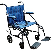 DFL19-BL Fly-Lite Lightweight Folding Transport Wheelchair with Swing-Away Footrests, Blue