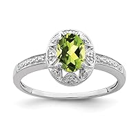 925 Sterling Silver Oval Polished Diamond and Peridot Ring Measures 2mm Wide Jewelry for Women - Ring Size Options: 10 5 6 7 8 9