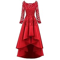 Women's Short Fornt Long Back Scoop Lace Prom Homecoming Dresses Long Sleeves Beaded A line Evening Party Ball Gown