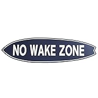 JennyGems No Wake Zone Surfboard Wall Art, 4 Feet Long, PVC Construction for Outside and Inside, Blue and White Nautical Design