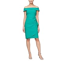 Alex Evenings Women's Slimming Short Off-The-Shoulder Sheath Dress, Wedding Guest, Formal Event, Special Occasion