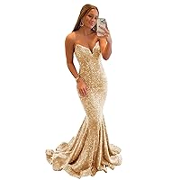 Xijun Mermaid Sequin Prom Dresses for Women Sexy Tight V Neck Evening Dress Sparkly Formal Party Gowns