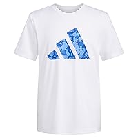 adidas Boys' Moisture-Wicking Athletic T-Shirt Bos Ghost Logo Short Sleeve, White Blue Camo, S