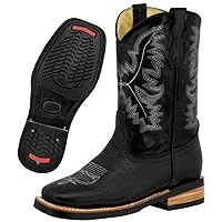 Kids Black Western Cowboy Boots Rodeo Leather Square Toe