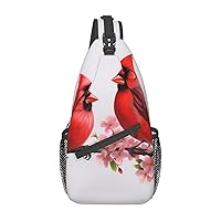 Red Bird Branch Blossom Print Cross Chest Bag Sling Backpack Crossbody Shoulder Bag Travel Hiking Daypack Unisex