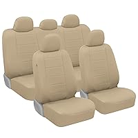 BDK carXS Beige Leather Car Seat Covers Full Set, 9-Piece Faux Leather Seat Covers for Cars, Includes Front Seat Covers and Back Car Seat Cover, Automotive Seat Covers for Trucks SUV