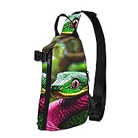 Green Snake Print Crossbody Backpack Cross Pack Lightweight Sling Bag Travel, Hiking