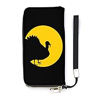 Moon Turkey Wristlet Wallet Leather Long Card Holder Purse Slim Clutch Handbag for Women