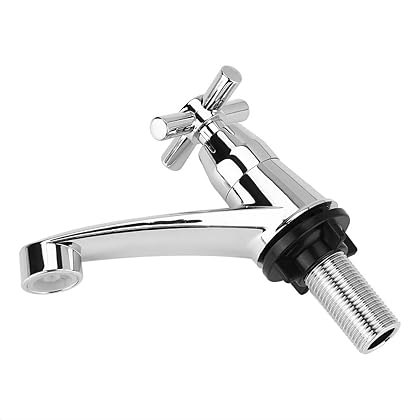 Haofy Cold Water Faucet, Waterfall Spout Faucet, Bathroom Sink Faucet Centerset with Drain Assembly, Single Cold Faucet Water Tap Bathroom Basin Kitchen Sink Accessories(Cross G1/2)