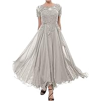 Tea Length Mother of The Bride Dresses Lace Evening Formal Dress Short Sleeve Wedding Guest Groom Dress Women's