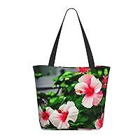 Hibiscus Flowers Tote Bag with Zipper for Women Inside Mesh Pocket Heavy Duty Casual Anti-water Cloth Shoulder Handbag Outdoors