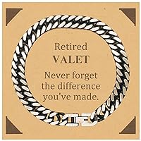 Retired Valet Gifts, Never forget the difference you've made, Appreciation Retirement Birthday Cuban Link Chain Bracelet for Men, Women, Friends, Coworkers