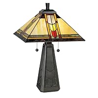 Dale Tiffany TT101387 Craftsman/Mission Two Light Table Lamp from Mallinson Collection in Bronze/Dark Finish, 14.00 inches, Coffee Black