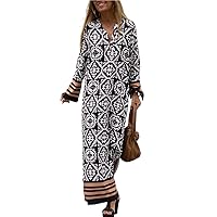 Women Geometric Casual Dress Robe Female Chic Party Dresses Summer V Neck Waist Holiday