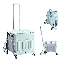 Collapsible Rolling Crate with Stair Climbing Wheels，Folding Rolling Crate with Telescoping Handle,360° Rotating Wheeled Shopping Mobile Trolley，Suitable for Shopping or Office (Green & Grey)
