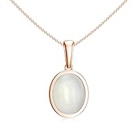 Natural Moonstone Oval Shaped Solitiare Pendant Necklace for Women in Sterling Silver / 14K Solid Gold/Platinum