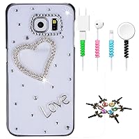 STENES Sparkle Case Compatible with Samsung Galaxy S10e 5.8 Inch - Stylish - 3D Handmade Bling Heart Love Design Cover Case with Cable Protector [4 Pack] - Silver