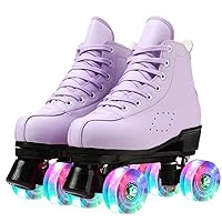 Teafor Womens Roller Skates Purple Classic Roller Skates High-top Double-Row Leather Outdoor Four Wheel Double Skates for Girls Unisex