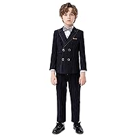 Boys Formal Suit Blazer Vest Pants 6-Piece Set with Tie or Bowtie Single-Breasted Jacket Dresswear Suit for Wedding Party