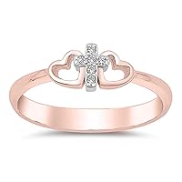 Round Cut D/VVS1 Diamond Engagement Double Heart Cross Wedding Band Ring for Women's Girl's 14k Gold Plated 925 Sterling Silver
