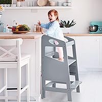 Toddler Kitchen Stool Helper, RONIPIC Toddler Standing Tower with Safety Rail, Kids Wooden Kitchen Step Stool, 3 Heights Adjustable Toddler Tower for Kitchen Counter & Sink, Chalkboard, Anti-Slip