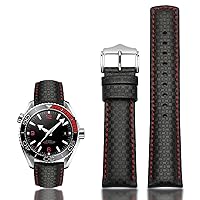 Carbon Fiber Texture watchband for OMG 600 Tudor ROX Wristband 22mm Genuine Leather Straps (Color : Black red, Size : 22mm)
