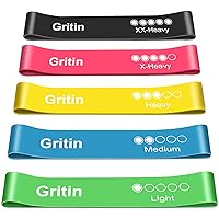 Gritin Resistance Bands,Exercise Bands Loop Bands with Instruction Guide and Carry Bag - Pack of 5 Different Resistance Levels Elastic Bands for Working Out, Exercise,Gym,Training,Yoga
