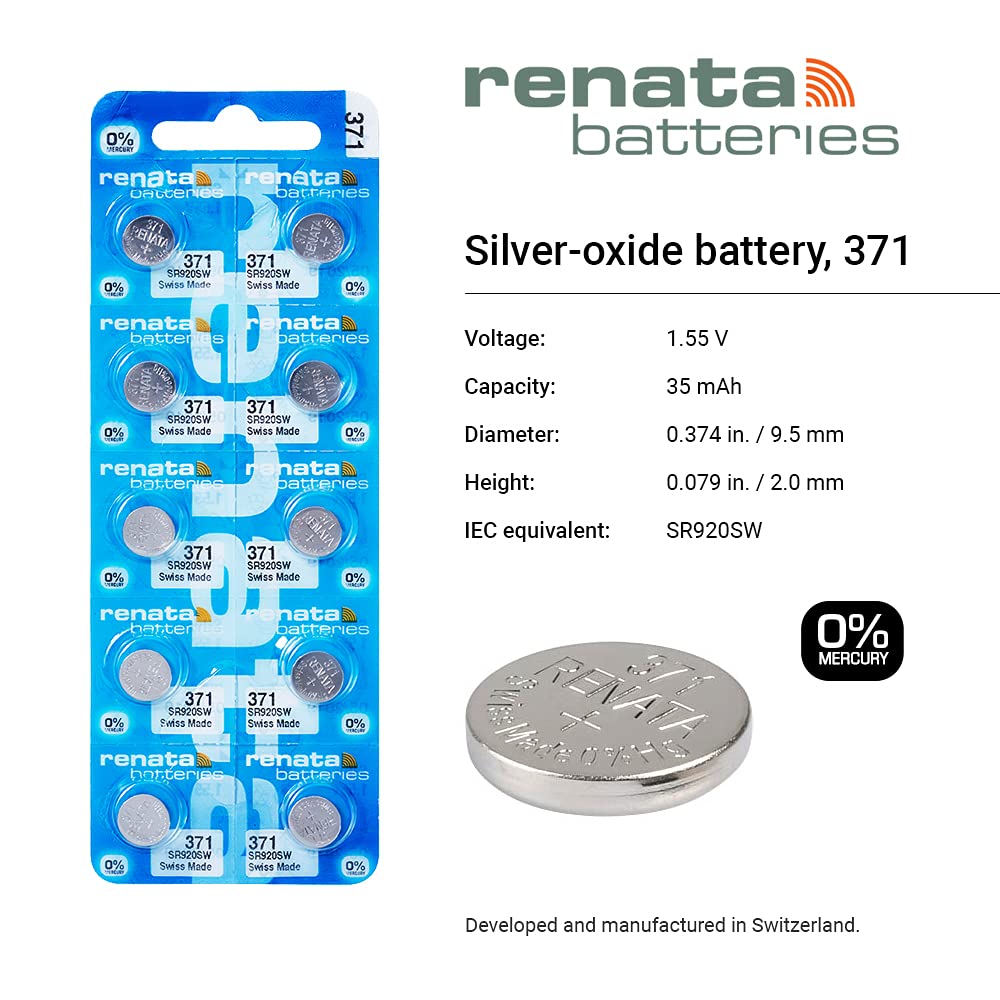2 Renata 371 SR920SW Silver Oxide Zero Mercury Electronic Batteries