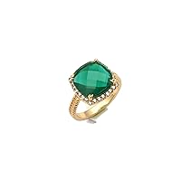 Square Shape Green Emerald Hydro Gemstone Brass Handmade Design Gold Plated Rings Jewelry