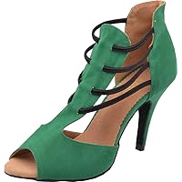 Womens Ladies Four Elastic Rubber Feet Ankle Boots For Latin Dance Tango Rumba Cha-Cha Exercise Salsa Custom Heel Sole Green Size 5