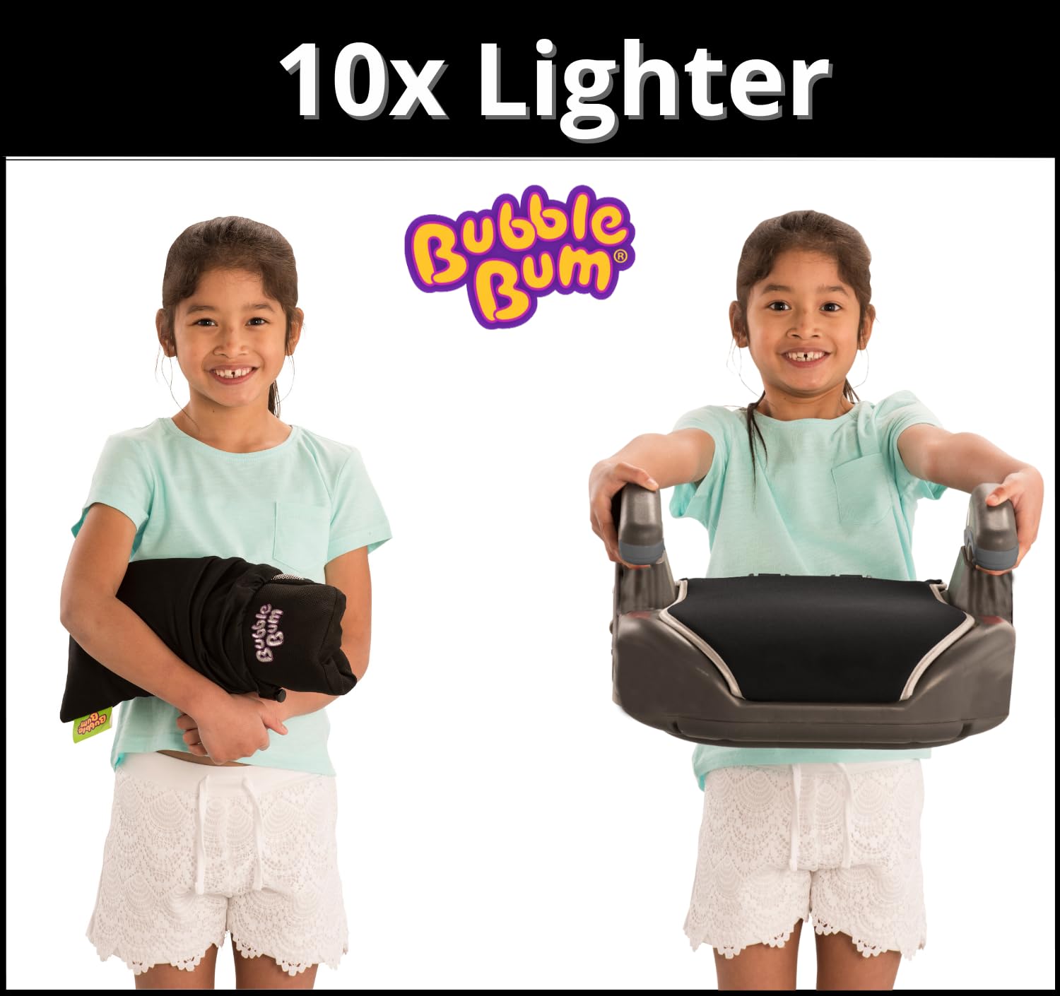 BubbleBum Inflatable Travel Booster Seat for Car, Portable Booster Seat for Car - Backless, Foldable & Narrow Slim Fit -Travel Car Seat for Kids 40-100 lbs - Black