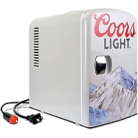 Coors Light 4L Portable Mini Fridge with 12V DC and 110V AC Cords, 6 Can Personal Cooler for Beer, Snacks, Lunch, Drinks, Desk Accessory for Home, Office, Bar, Dorm, Travel, Gray