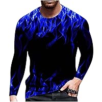 T-Shirt for Men's Long Sleeve Fashion Tops 3D Flame Print Slim-Fit Crew Neck Casual Fall Pullover Tie Dye Tee Shirts Blouse