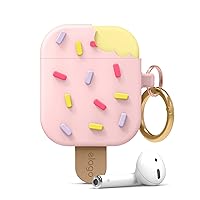 elago Ice Cream AirPods Case with Keychain Designed for Apple AirPods 1 & 2, Shockproof Protective Skin, Cute Accessories for Girls, Kids, Boys [US Patent Registered] (Strawberry)