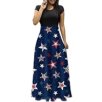 Plus Size American Flag Dress Elegant Dresses for Women American Flag Print A Line Patriotic Dresses Short Sleeve Round Neck Tunic Dresses Navy X-Large