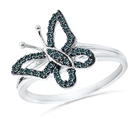 Sterling Silver Blue Round Diamond Butterfly Fashion Ring (1/5 cttw)