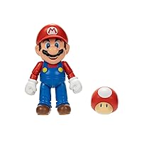 Nintendo Super Mario 4-Inch Mario Poseable Figure with Power up Mushroom Accessory. Ages 3+ (Officially licensed)