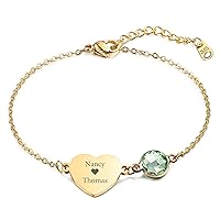 Personalized Coin Bracelets Engraved Initial Letter Name for Women Girl Custom Anklet with Adjustable Chain Birthstone Stainless Steel Round Heart Disc Dainty Charm Jewelry Gifts