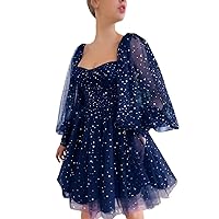Sparkly Starry Tulle Prom Dress for Women Short Glitter Star Homecoming Dresses Formal Evening Party Gowns