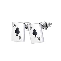 Men Women's Stainless Steel Poker Aces Stud Earrings Playing Cards Game Gambling Ear Studs 2pcs