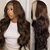 Hair 13x6 Brown Lace Front Wigs Chestnut Brown Human Hair Wigs #4 Chocolate Body Wave HD Transparent Lace Frontal Wig 150% Density Pre Plucked With Baby Hair Bleached Knots for Black Women 16Inch