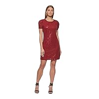 DKNY Womens Sequined Mini Cocktail and Party Dress Red 4