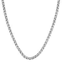 Savlano 925 Sterling Silver Italian Solid Round Box Rhodium Plated Chain Necklace Comes With Gift Box for Women & Men - Made in Italy