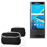 BoxWave Case Compatible with BlackBerry Priv - SoftSuit with Pocket, Soft Pouch Neoprene Cover Sleeve Zipper Pocket for BlackBerry Priv - Jet Black with Grey Trim