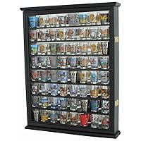Large 72 Shot Glass Display Case Holder Shot Glass Cabinet, Small Curio Display, Hinged Acrylic Door, Black